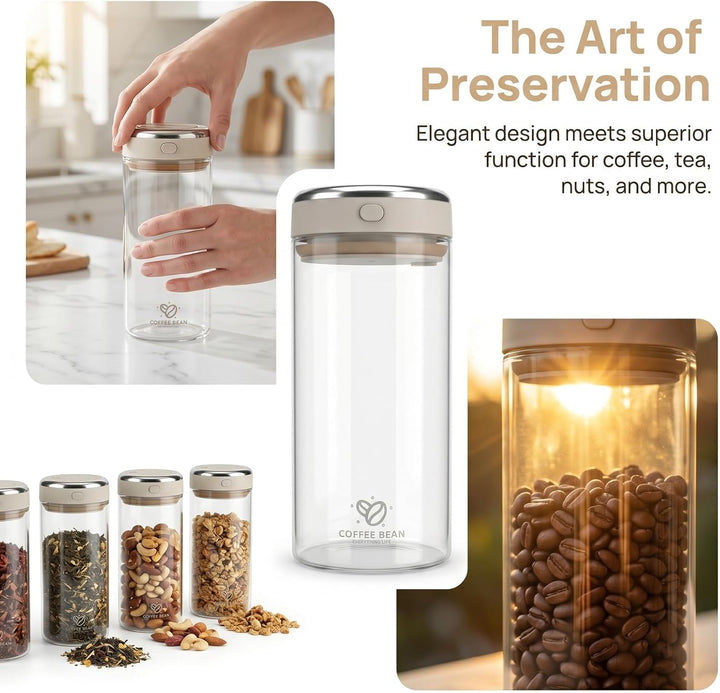 Zimoer Kaffeedose 1700ml aus Borosilikatglas – Luftdichter Vakuum Kaffeebehälter mit CO₂-Ventil, Aro
