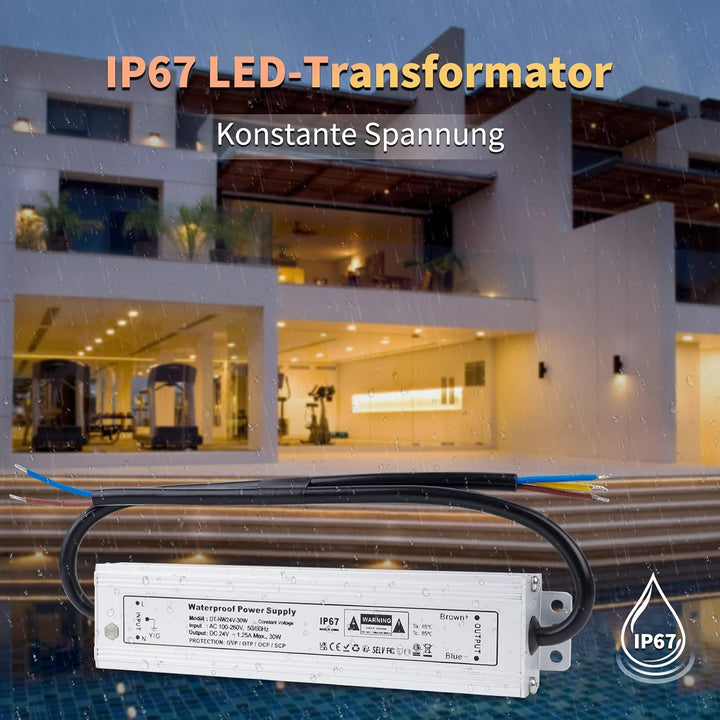 VARICART IP67 Wasserdichter LED Trafo 24V 30W 1.25A LED Treiber Netzteil, Ultra Dünn Konstantspannun