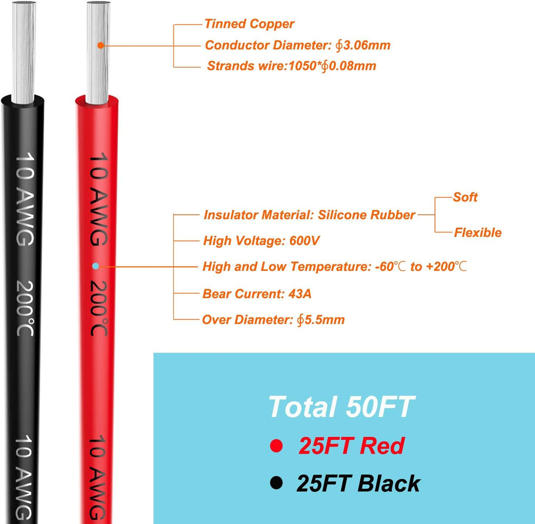 10awg 5,3mm² Silikon Elektrischer Draht Kabel 2x8 Meter sauerstofffrei hochtemperatur beständiger ve