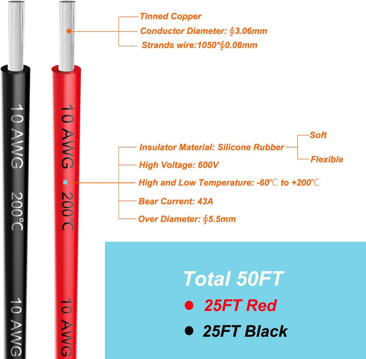 10awg 5,3mm² Silikon Elektrischer Draht Kabel 2x8 Meter sauerstofffrei hochtemperatur beständiger ve