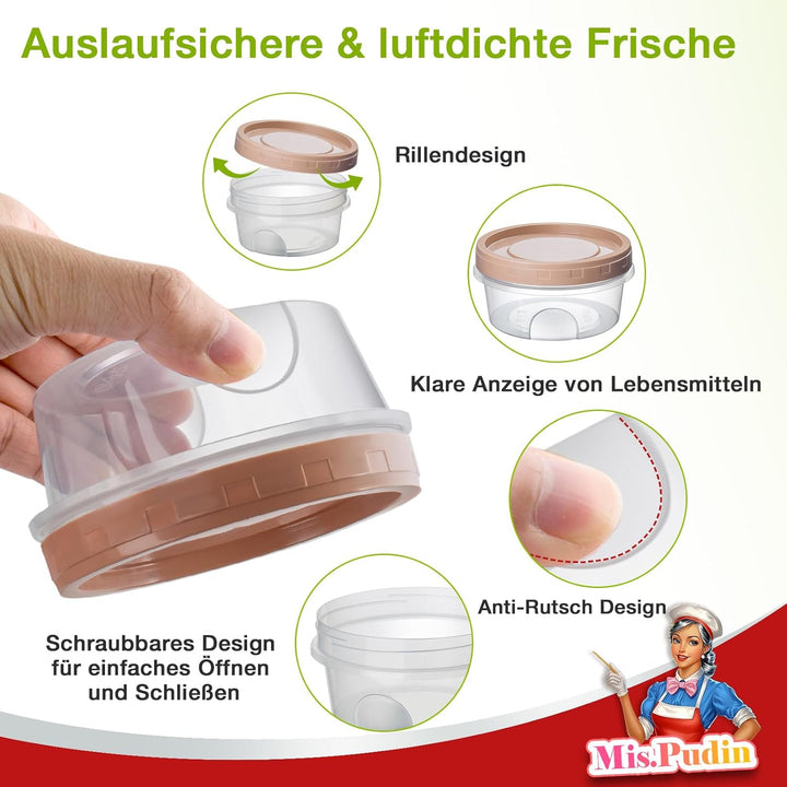 16er Frischhaltedosen mit Deckel Klein 300ml, Gefrierdosen Klein Rund, Wiederverwendbar Kleine Dosen