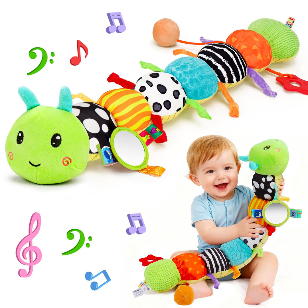 Baby Spielzeug 0 3 6 Monate Musical Raupe Kuscheltier mit Greifling Rassel Baby Spiegel Spielzeug, B
