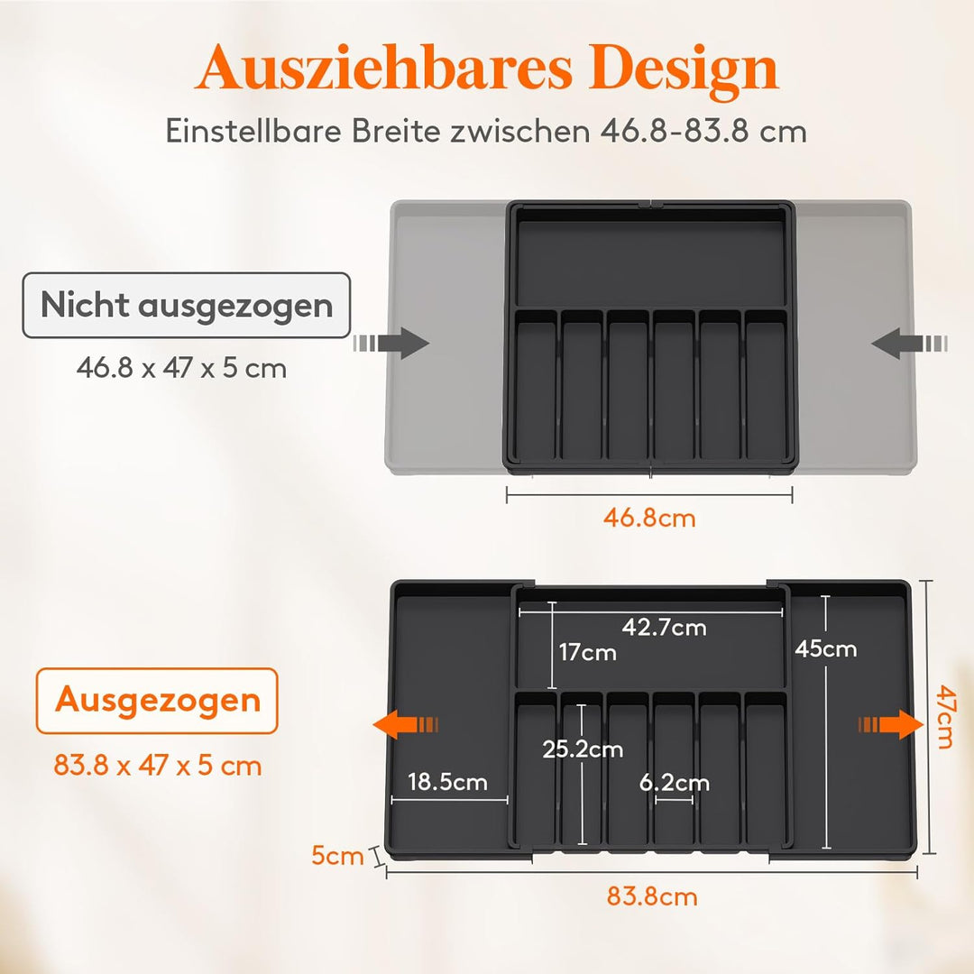Lifewit Besteckkasten für Schubladen 40 50, verstellbarer Kunststoff Organizer Küche Tiefe 47 cm, Be