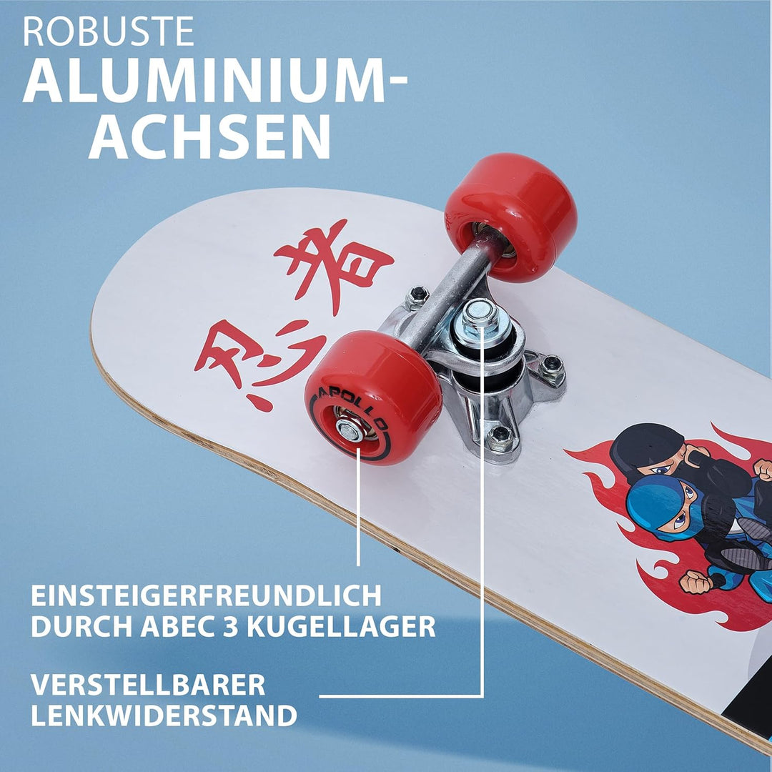 Apollo Kinder Skateboard, kleines Komplett Board mit ABEC 3 Kugellagern und Aluminium Achsen, Coole