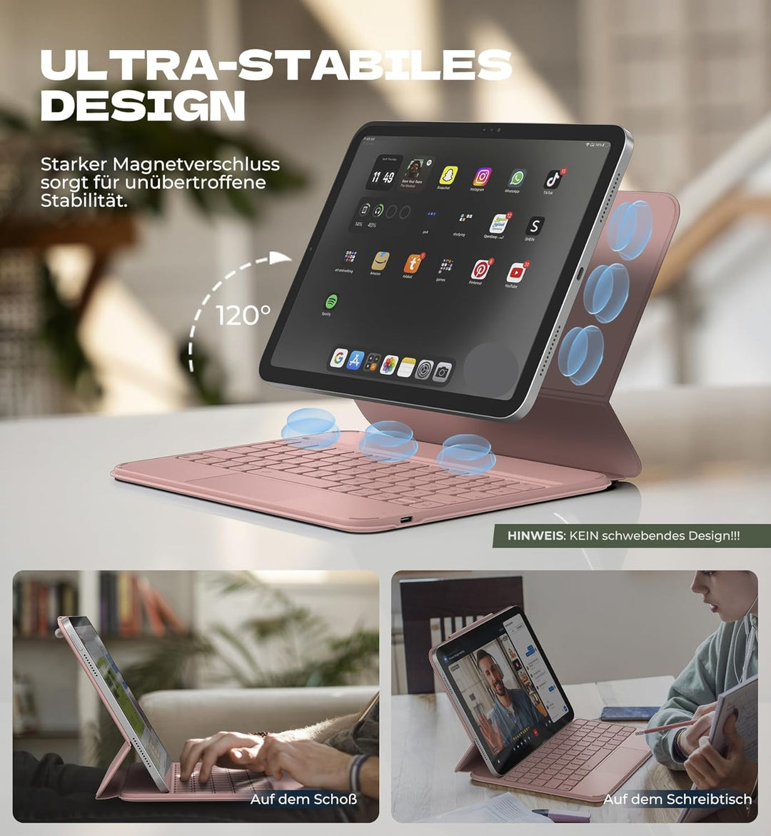 Dexnor Hülle mit Tastatur für iPad 11 Generation A16/10 Generation (11/10.9 Zoll, 2025/2022), Magnet