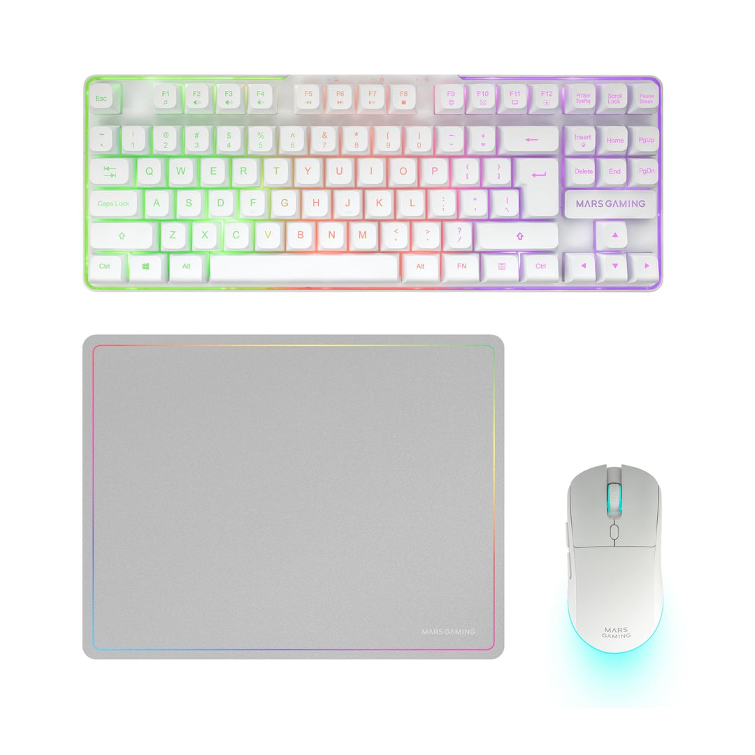 Mars Gaming MCPWTKL, Kabelloses Gaming-Combo, DualPro Link 2.4GPRO-Technologie, TKL FRGB Rainbow Tas