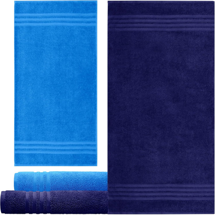 Lashuma Hochwertiges Duschhandtuch Set, 2X Baumwolltuch 50x100 – 2X 70x140, Capri Blau – Marine Lond
