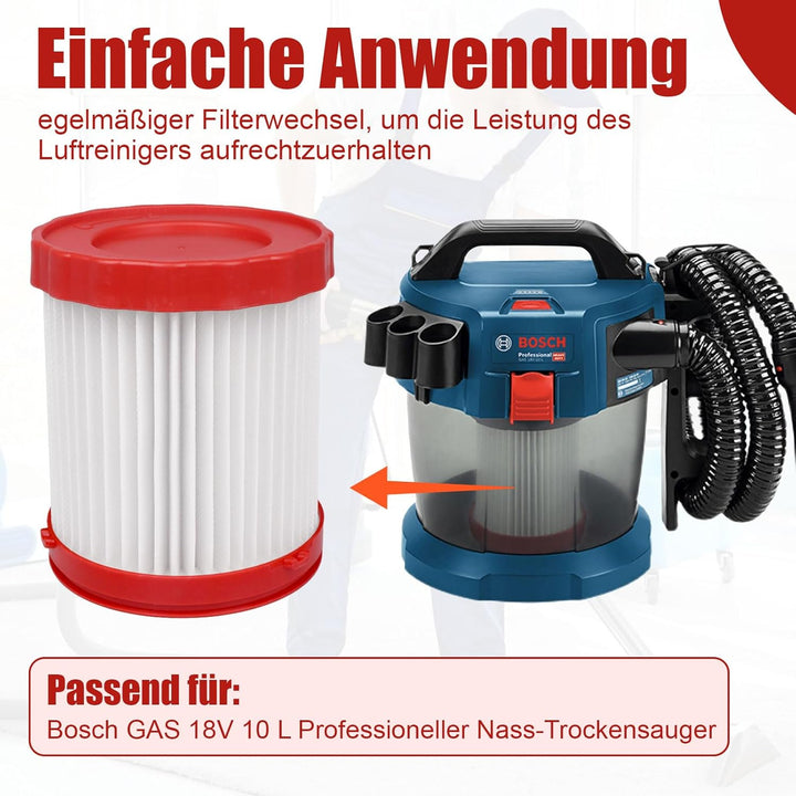 SuQurtom 2 Stück HEPA-Filter Ersatzfilter für Bosch 18V Nass-/Trockensauger (GAS18V-3/GAS18V-10L), V