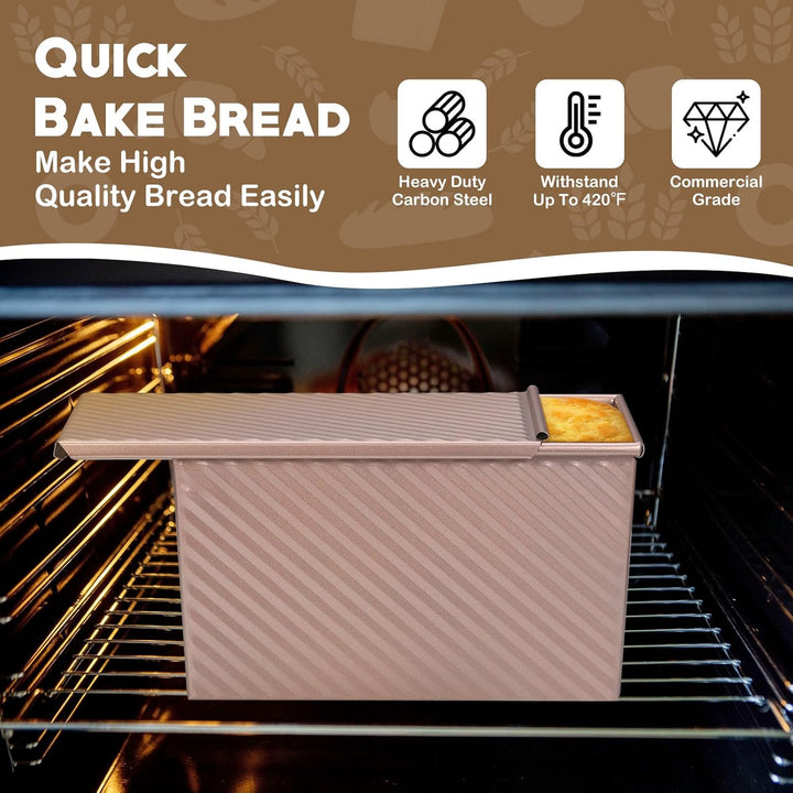4 Stück Brotbackform Set, Toastbrot Backform mit Deckel 450g und 230g, Brotbackformen aus Kohlenstof
