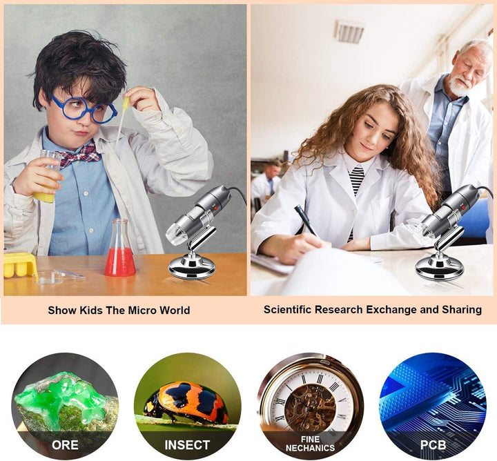 Cainda USB-Mikroskop-Kamera, 40 x bis 1000 x, digitales Mikroskop mit Metallständer und Tragetasche,