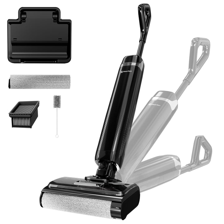 Hearten Nass Trockensauger, 180° Lay-Flat, Selbstreinigung, Anti-Tangle Schwarz, Schwarz