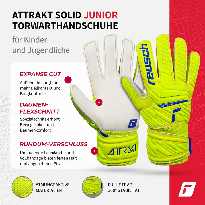 Reusch Jungen Attrakt Junior Unisex Torwarthandschuhe mit Aussennaht Schnitt und Solid Belag, Geeign