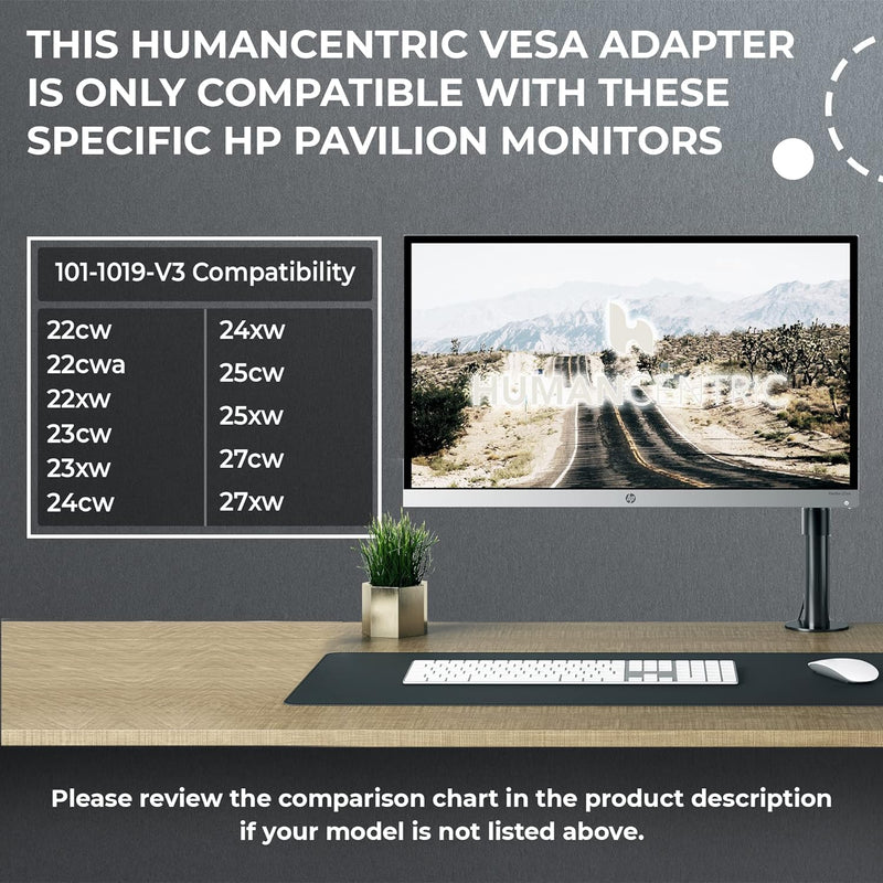 HumanCentric VESA-Halterungsadapter, kompatibel mit HP Pavilion 27xw, 25xw, 24xw, 23xw, 22xw, 22cwa,