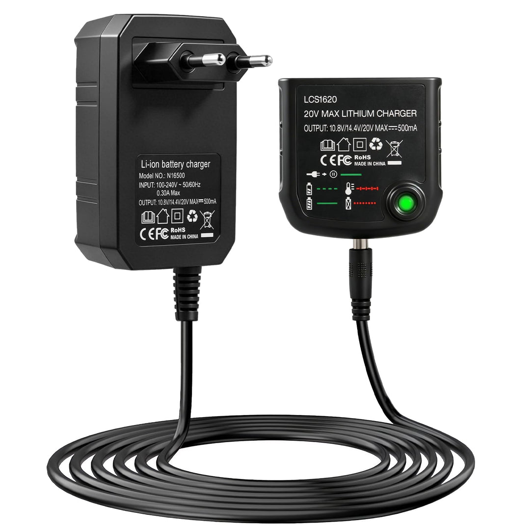 LCS1620 18V/20V Lithium-Ionen-Ladegerät für Black & Decker, Ersatzladegerät passend für 10,8V/14,4V/