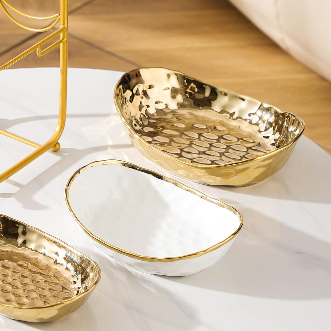 Simcat 3-Schicht Obstschale Keramik mit Metallgestell - Etagere Dekoschale für Küche/Wohnzimmer, Ser