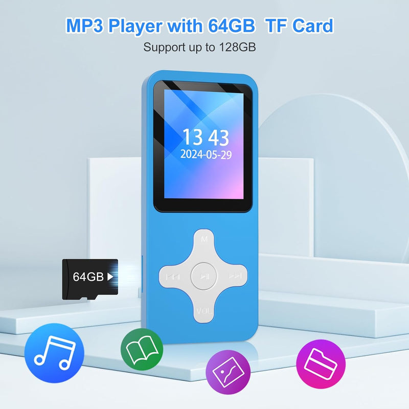 Gueray 64GB MP3-Player mit Bluetooth 5.0 Musik Player mit eingebautem Lautsprecher Digital Audio Pla