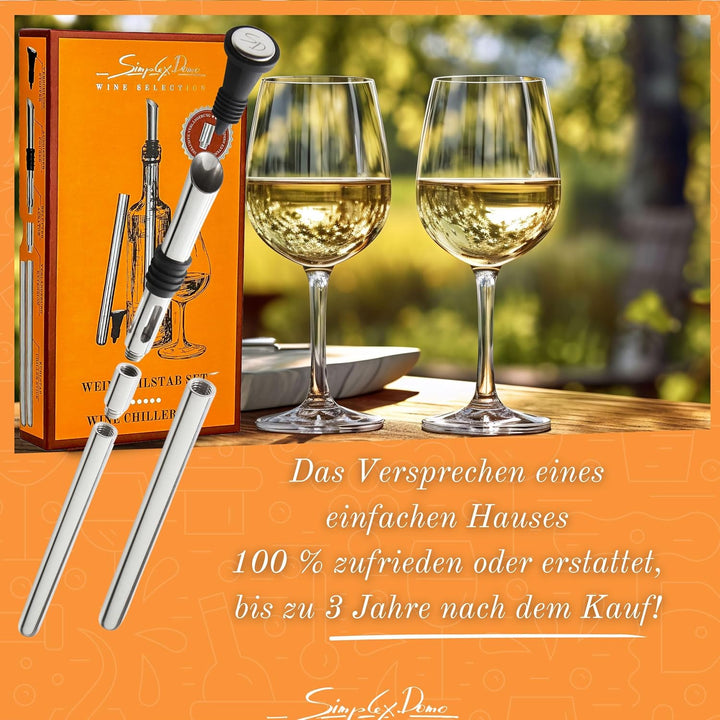 SIMPLEX DOMO Weinkühlstab Set – Edelstahl Ausgiesser & 2x Weinkühlerstab, inkl. Verlängerung & Flasc