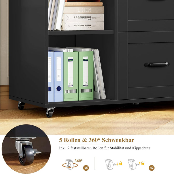 HOCSOK Aktenschrank, Rollcontainer mit Steckdosen, Schubladenschrank mit Rollen, 108 * 37.8 * 76, 5