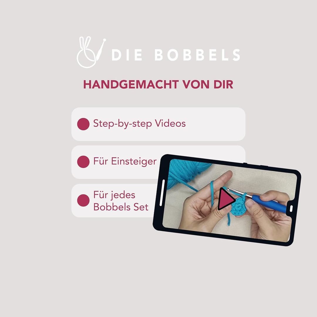 Die Bobbels“ Einsteiger Häkelset für Anfänger mit kinderleichtem Garn, Hilfsmitteln und Schritt-für-