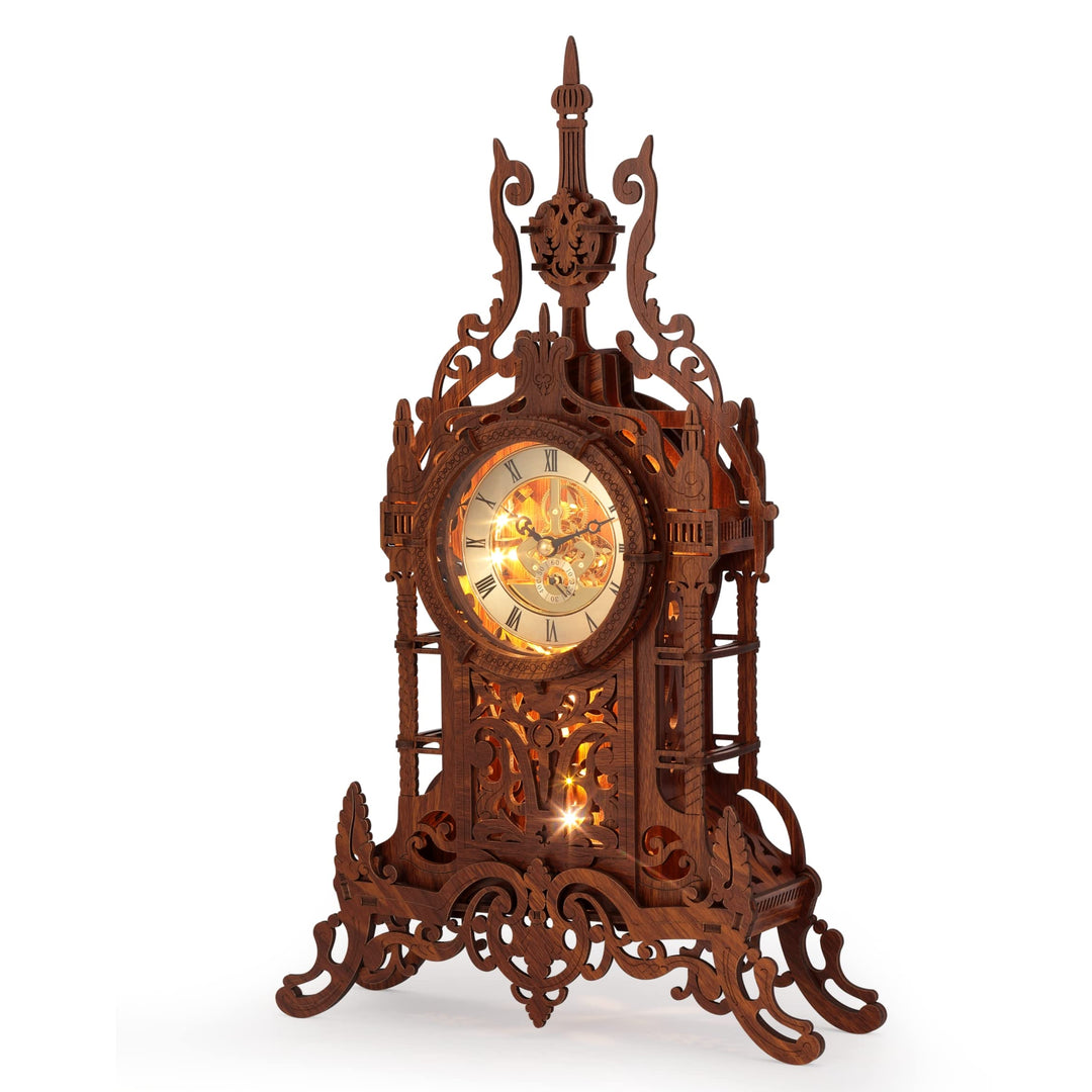 FUNPOLA 3D Puzzle Erwachsene LED Turm Uhr, 3D Holzpuzzle Erwachsene Gebäudemodell, 3D Puzzle Holzbau