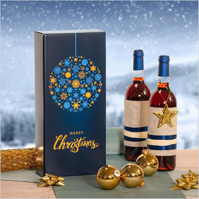 10 Stück Weihnachtskugel für Zwei Flaschen Wein- Weinkarton, Weinverpackung, Flaschenkarton - (2 Fla