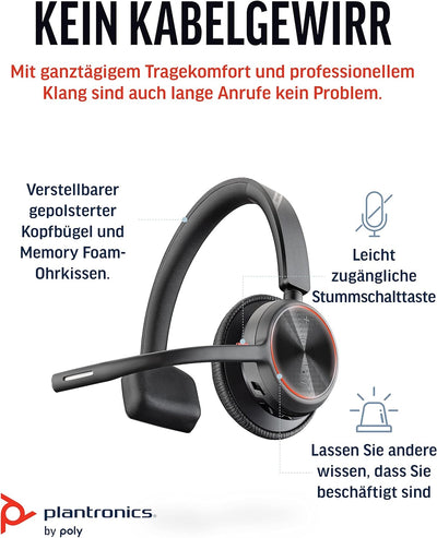 Poly Voyager 4310 UC schnurloses Headset (Plantronics) – Mono Bluetooth-Headset, Noise Cancelling-Mi