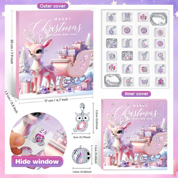 Adventskalender 2025 Kinder Mädchen, Weihnachtskalender Armband Halsketten Charm Mädchen Schmuck, 24