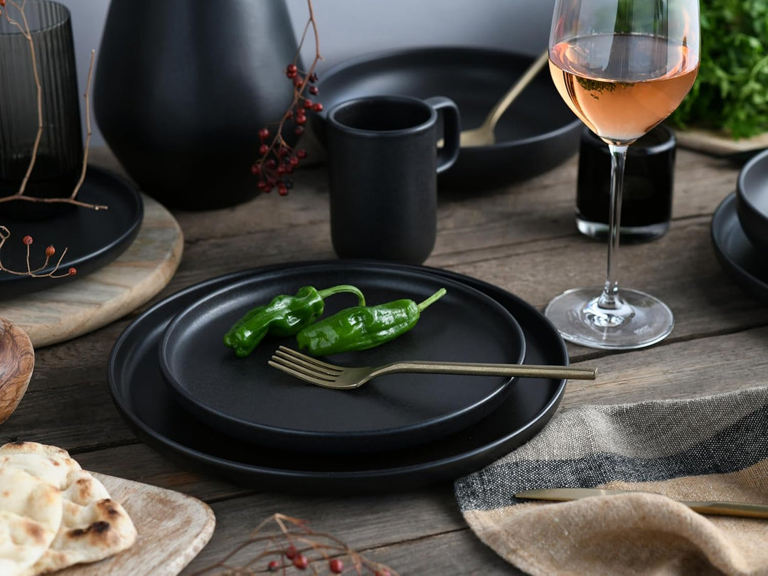 CreaTable, 10524, Serie Uno Black, Geschirrset, Teller Set 8 teilig Black Tafelservice 8 teilig, Bla