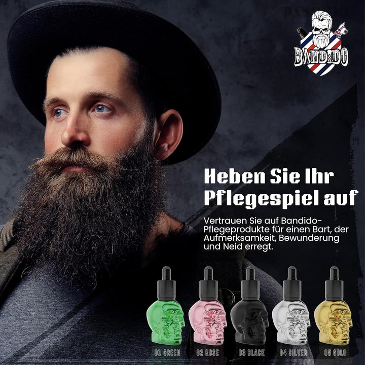 BANDIDO Beard Oil 40 ml - Bart öl im Totenkopf Design für Männer - Barbershop Bartpflegeöl mit Pipet