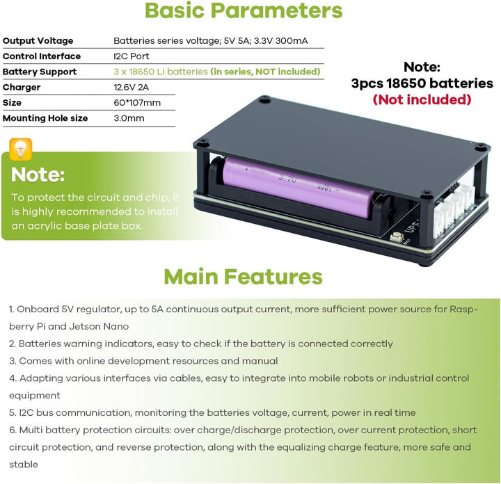 LAFVIN UPS Module 3S Uninterruptible Power Supply Module for Raspberry Pi/Jetson Nano Supports Charg