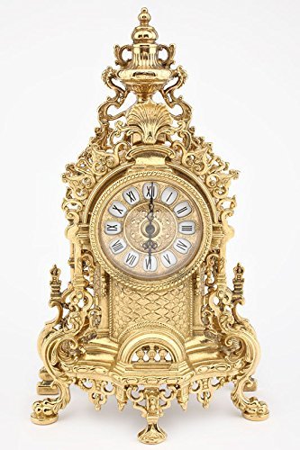 arterameferro Barock-Tischuhr im französischen Stil mit Quarz-Uhrwerk und Goldfarbenem Zifferblatt,