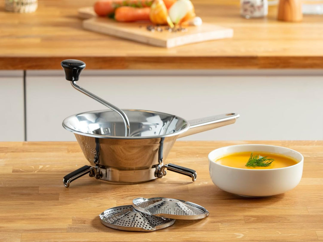 Moulinex Classic manuelle Gemüsemühle aus Edelstahl, Kleines Modell, Einfaches Mahlen, Pürees, Suppe