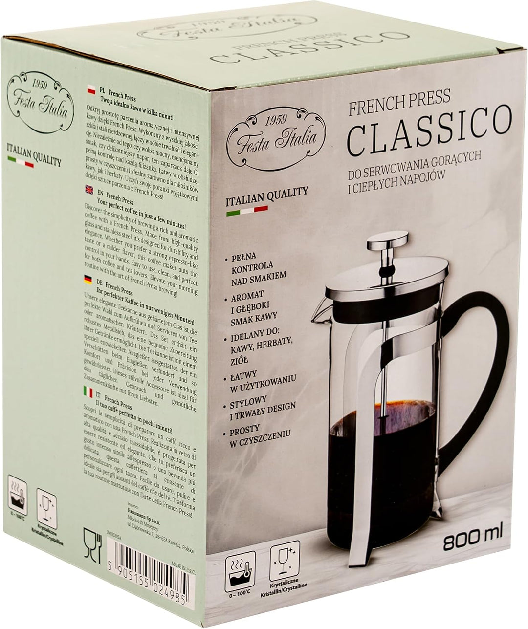 French Press 800 ml - Glas Kaffeebereiter Mit Pressstempel, Cafetiere Für Kaffee, Tee Und Kräuter, K