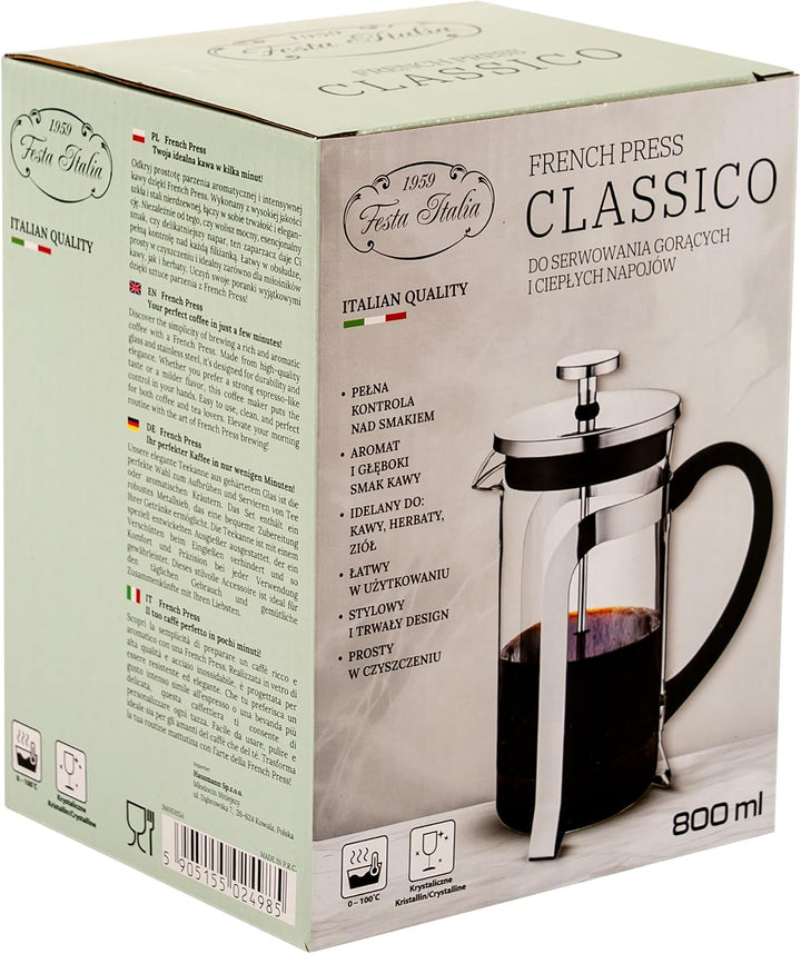 French Press 800 ml - Glas Kaffeebereiter Mit Pressstempel, Cafetiere Für Kaffee, Tee Und Kräuter, K