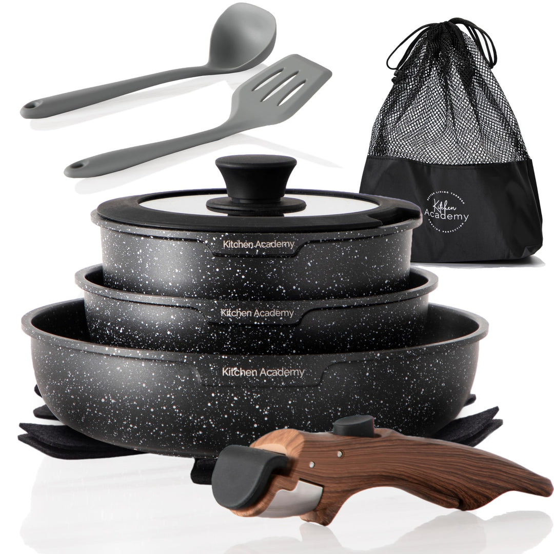 Kitchen Academy Pfannenset Abnehmbarer Griff - 10 Teilig Induktion Töpfe Set für alle Herdarten, Pfa