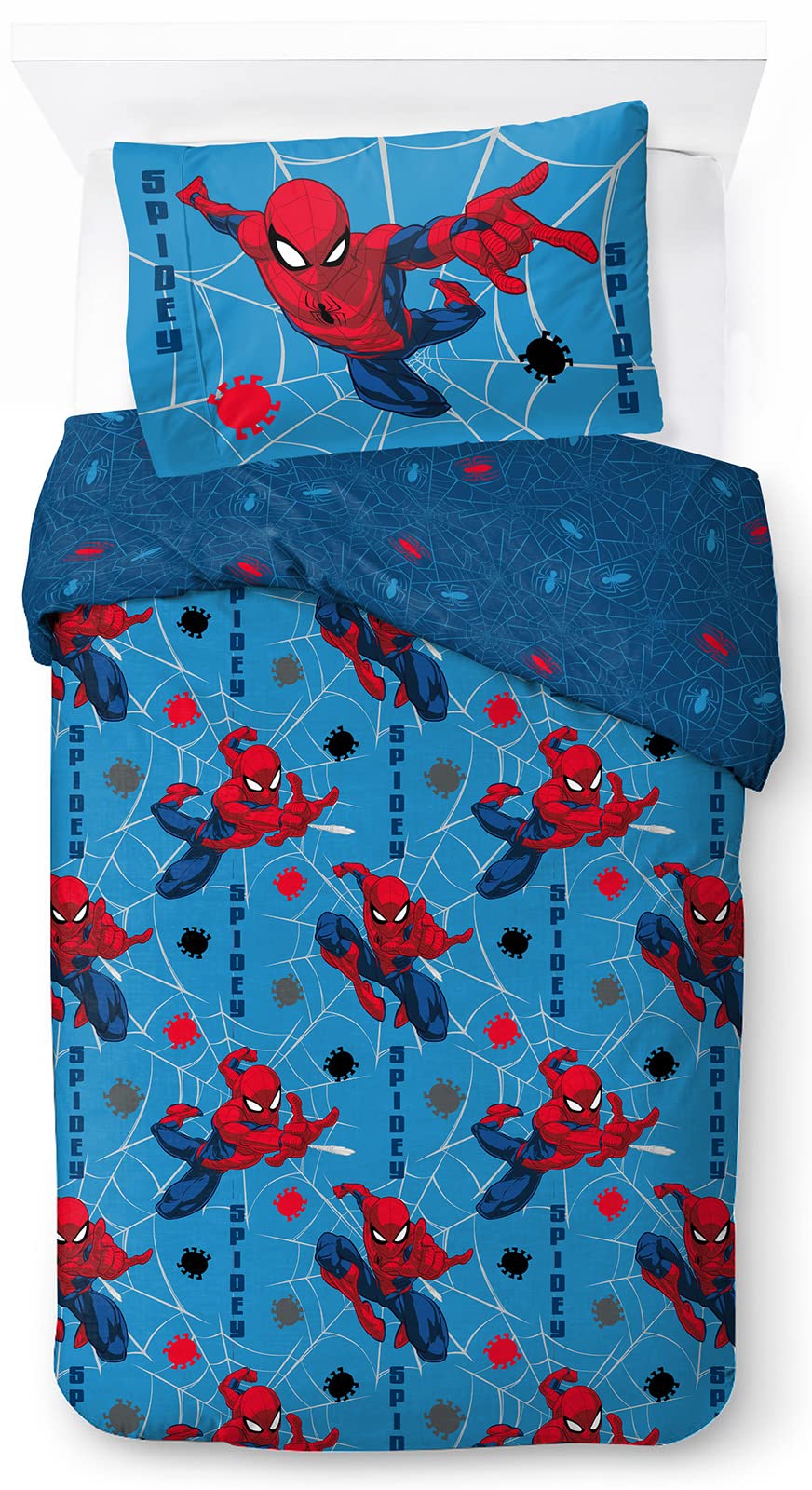 Jay Franco Marvel Spiderman Spidey Faces 100% Baumwolle Kinderbettwäsche-Set 135x200 cm Einzelbettgr
