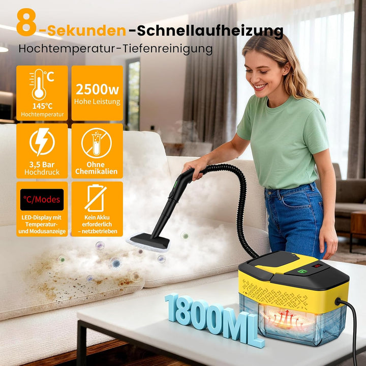 Granarbol 1800ml-2500W Dampfreiniger, 8s Heizung 275°F/145°C Entfernt Fett | Handdampfreiniger Tests