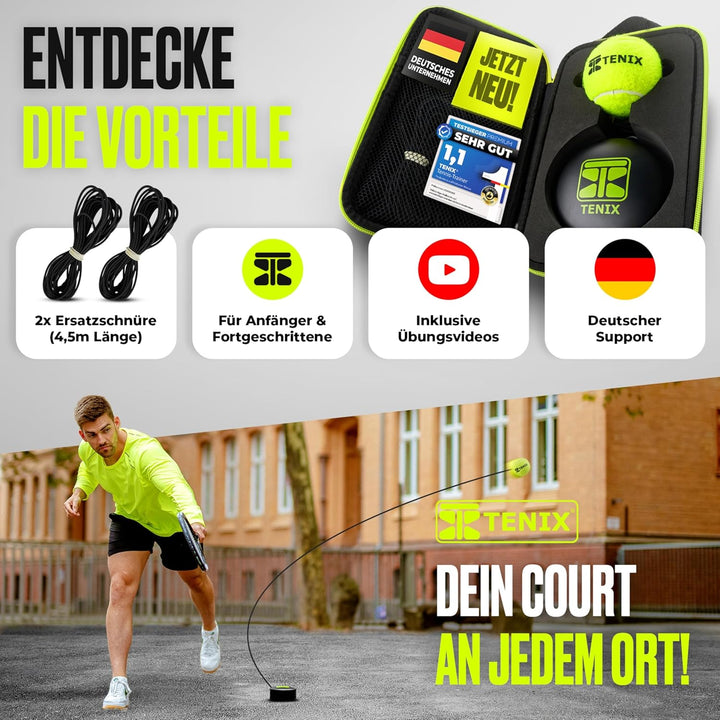 TENIX® Tennis-Trainer Set [mit Power-Grip-System] Tennis Trainingsgerät für Kinder & Erwachsene | Te