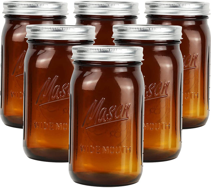 Bedoo Einmachgläser mit breiter Öffnung, 900 ml, Deckel und Bändern, 6 Stück, Quart luftdichten Deck