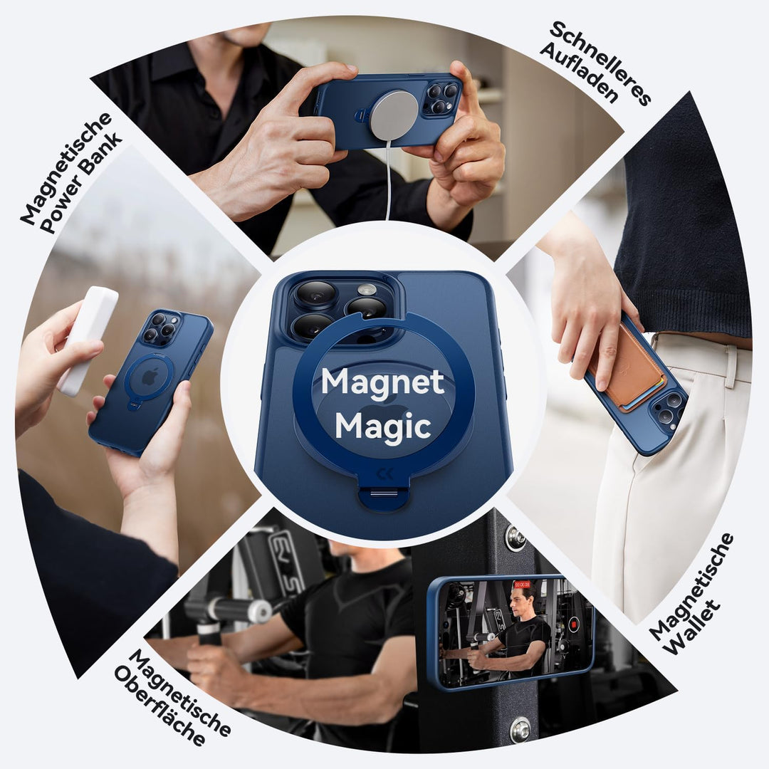 CASEKOO 360° MagicStand (Pro-Version) für iPhone 15 Pro Hülle für MagSafe [Unsichtbarer Ständer] [Mi