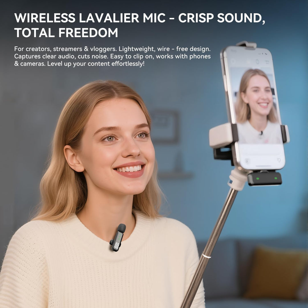 Kabelloses Lavalier-Mikrofon mit LED-Anzeige, Lavalier-Mikrofone Clip on Mic mit Rauschunterdrückung