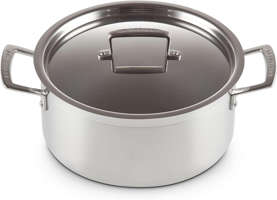 Le Creuset Bratentopf aus 3-ply Edelstahl mit Deckel, Ø 24 cm, Für alle Herdarten inkl. Induktion ge