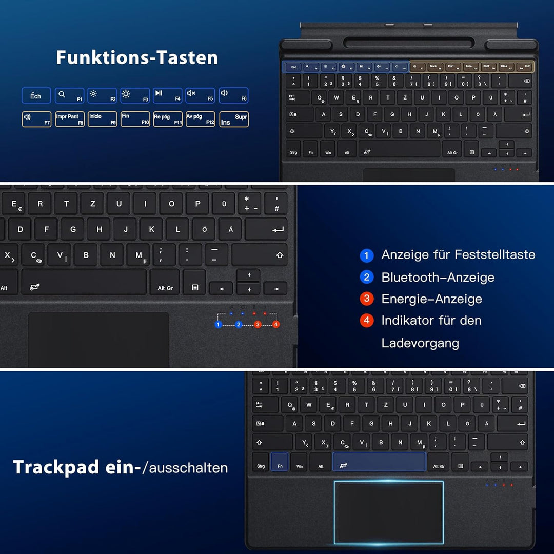 MoKo Deutsche Tastatur für Microsoft Surface Pro 11/10/9/8/X, QWERTZ Layout Kabellose Bluetooth Typ