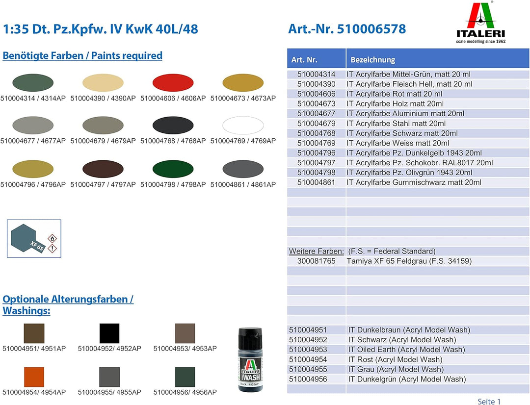 Italeri 6578S 1:35 Dt. Pz.Kpfw. IV KwK 40L/48 - Standmodellbau, Basteln, Hobby, Kleben, Plastikbausa
