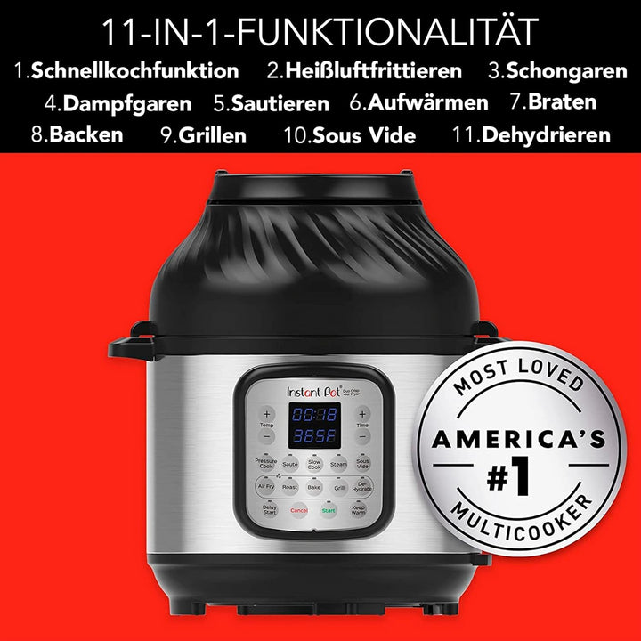 Instant Pot DUO CRISP + Air Fryer 8L Multikocher. 11 Funktionen in 1: Schnellkochtopf, Bratpfanne, D