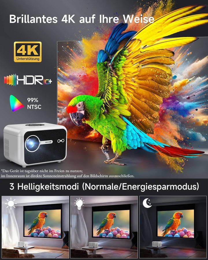 4K Smart Beamer mit HDMI eARC/CEC WiFi6 Bluetooth5.4, Tragbarer Projektors mit Autofokus und Objekti