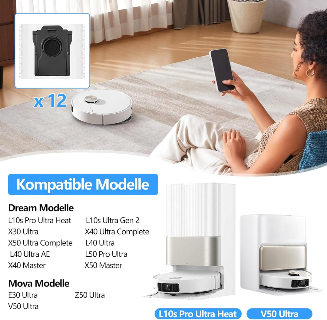 12 Stück Kohlestaubbeutel für Dreame L10s Ultra Gen 2, L10s Pro Ultra Heat, Aqua10 Ultra, X30/X40/X5
