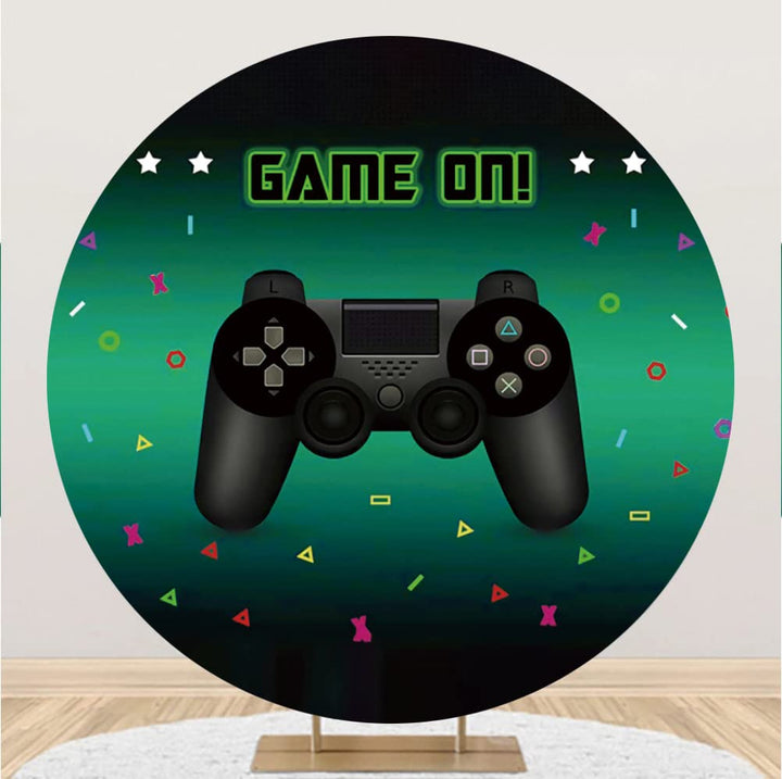 Aoihrraan 180cm Durchmesser Spiel auf rundem Hintergrund für Fotografie Schwarz Videospiel Gamepad L