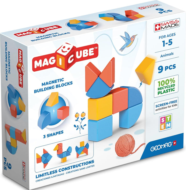 GEOMAG - MAGICUBE - 9 Magnetische Bausteine Rot/Orange/Blau - Pädagogisches Spielzeug Für Kinder Ab