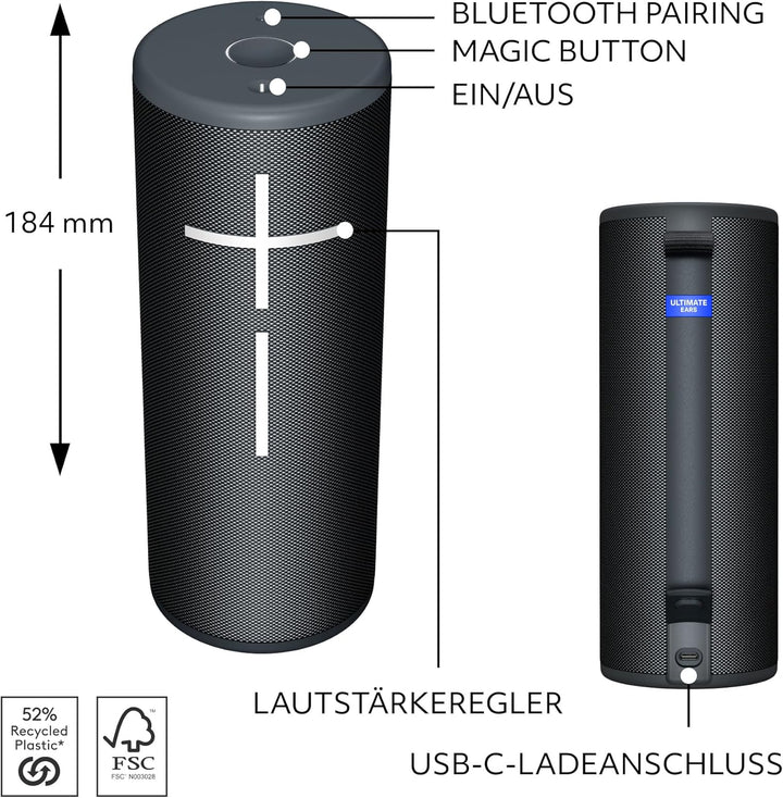 Ultimate Ears Boom 4 – mobiler, wasserdichter, schwimmfähiger Bluetooth-Lautsprecher mit kräftigem,